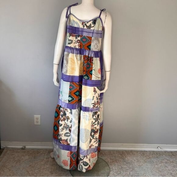 Handmade Multicolor Patchwork Tiered Sundress with Shoulder Straps Size L - Picture 10 of 10